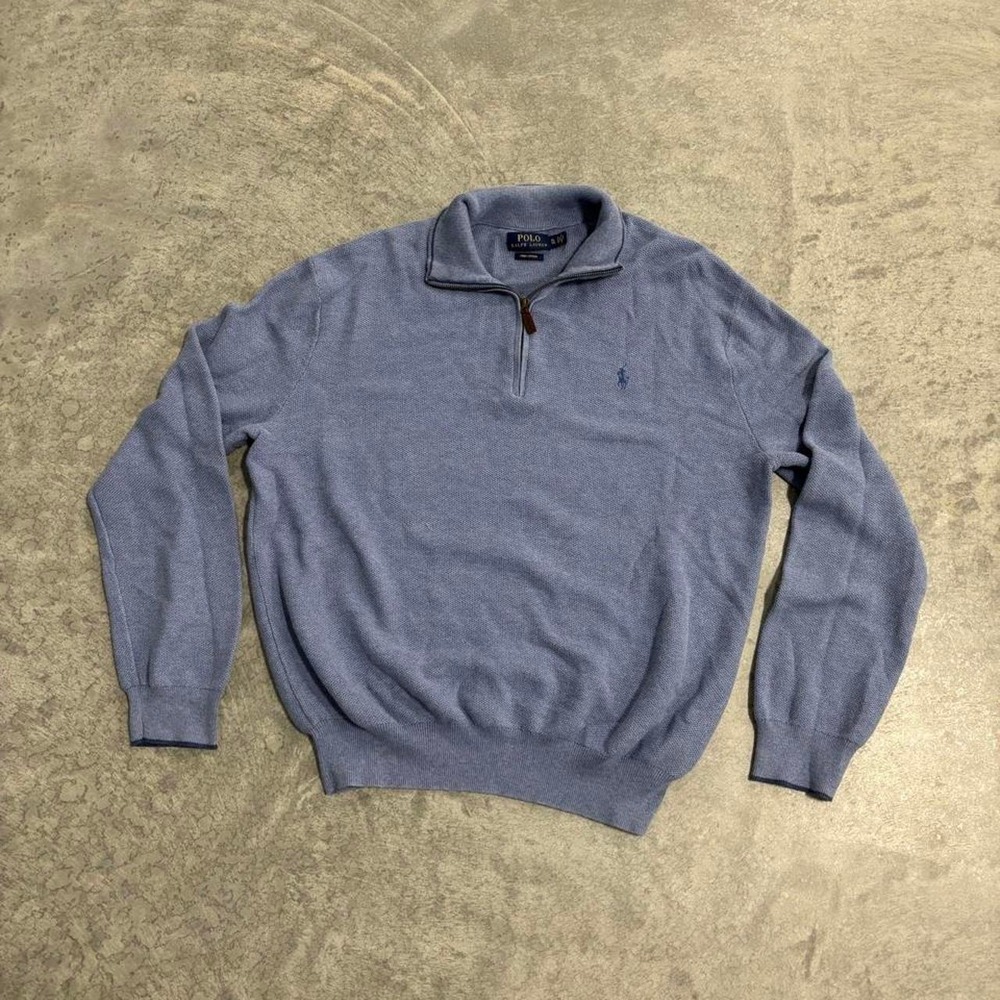 Polo Ralph Lauren Baby Blue Pima Cotton Quarter Zip Sweater Men's Large